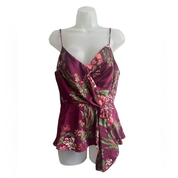 NEW Lulus Burgundy Floral Print Spaghetti Strap Tank Top Size Medium - Picture 1 of 5